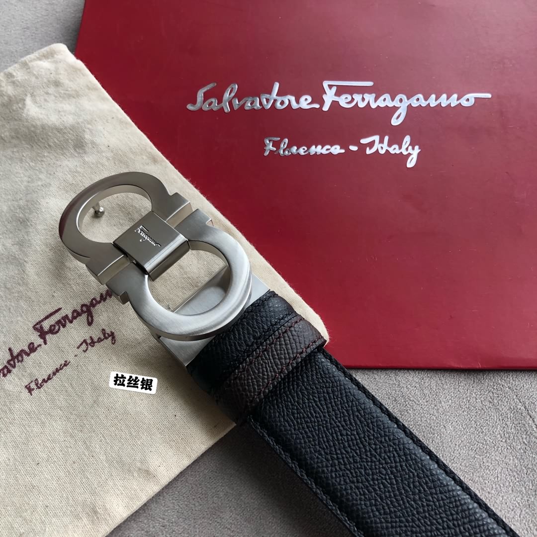 Salvatore  Ferragamo菲拉格慕男士3.5cm經典亮光雙圈夾扣
