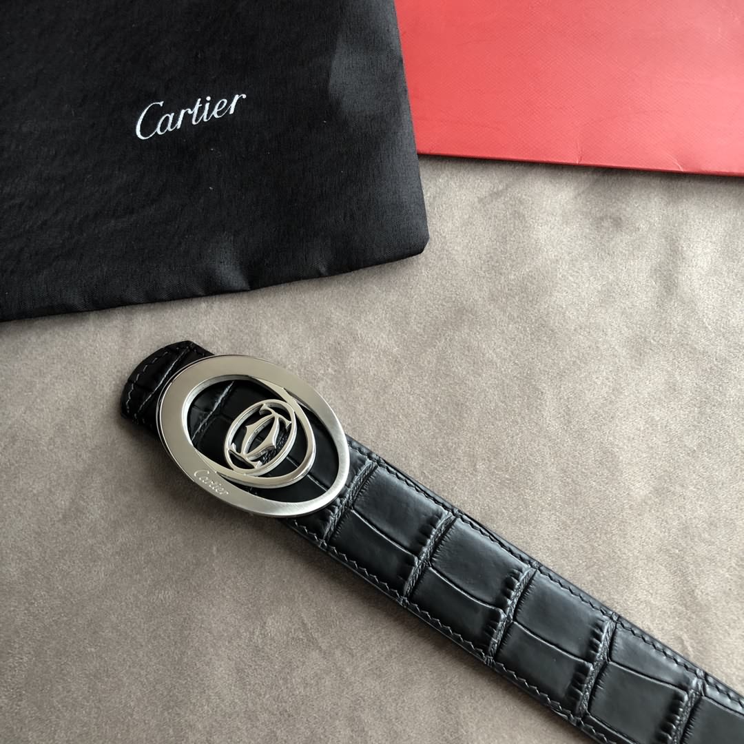 Cartier 精鋼鏤空金屬扣頭層牛皮精仿鱷魚皮