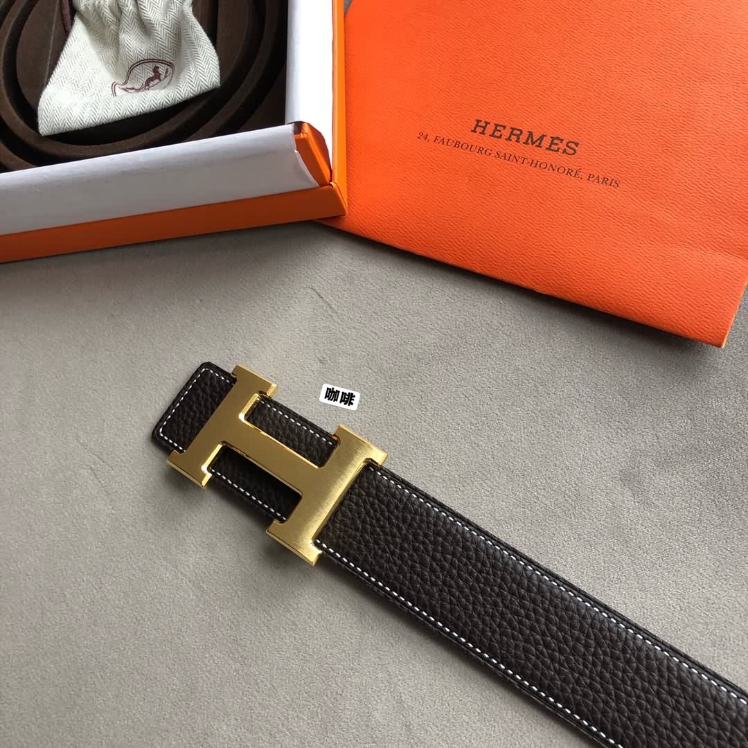 Hermes男款3.8cm經典精鋼H焊點金屬扣搭配原版皮粒面