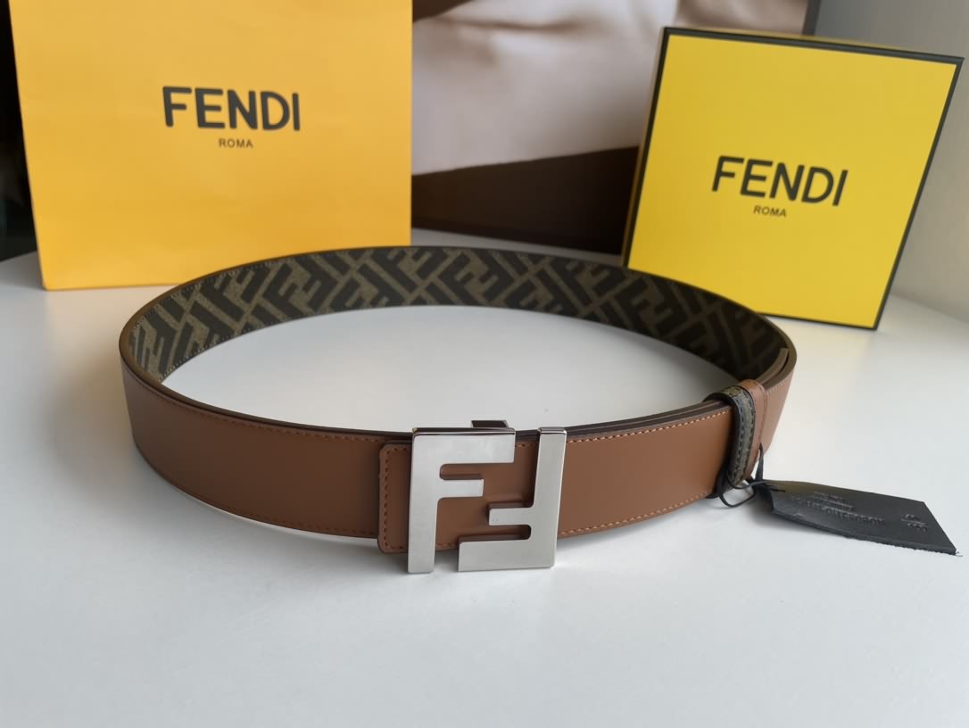 FENDI芬迪男士FF金屬扣頭層牛皮雙面用腰帶