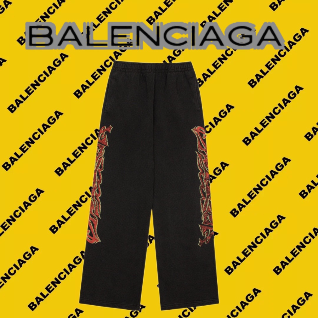 Balenciga/巴黎世家2023SS 噴墨塗鴉印花做舊長褲