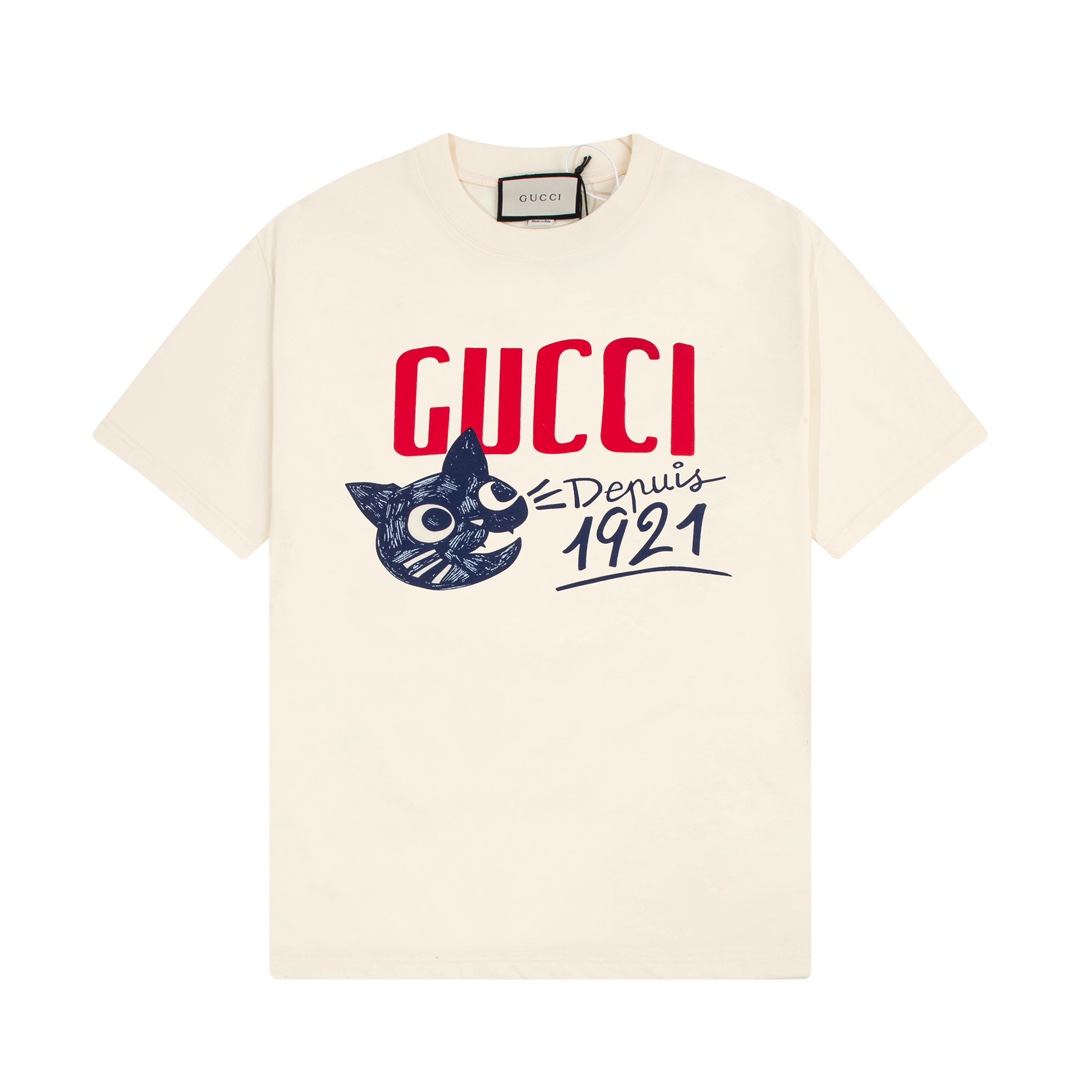Gucci 古馳 彩色Gucci“Depuis 1921”貓咪印花
