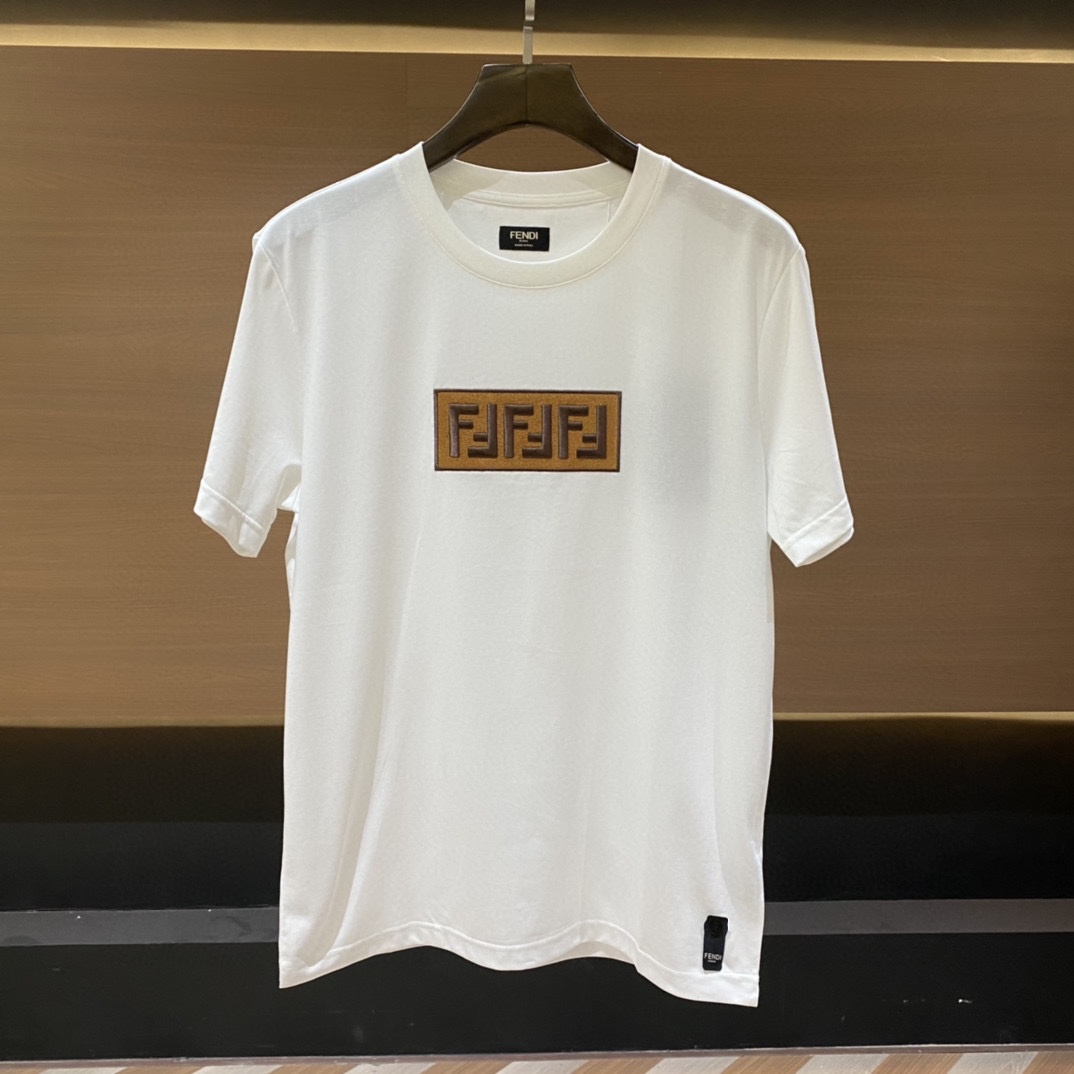 Fen*di經典系列FF字母刺繡logo短袖T恤