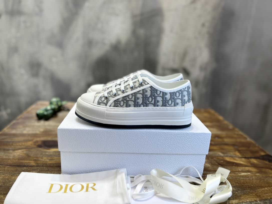 Dior迪奧Walk'n系列 老花 刺繡 厚底帆布鞋 情侶款 休閒運動鞋