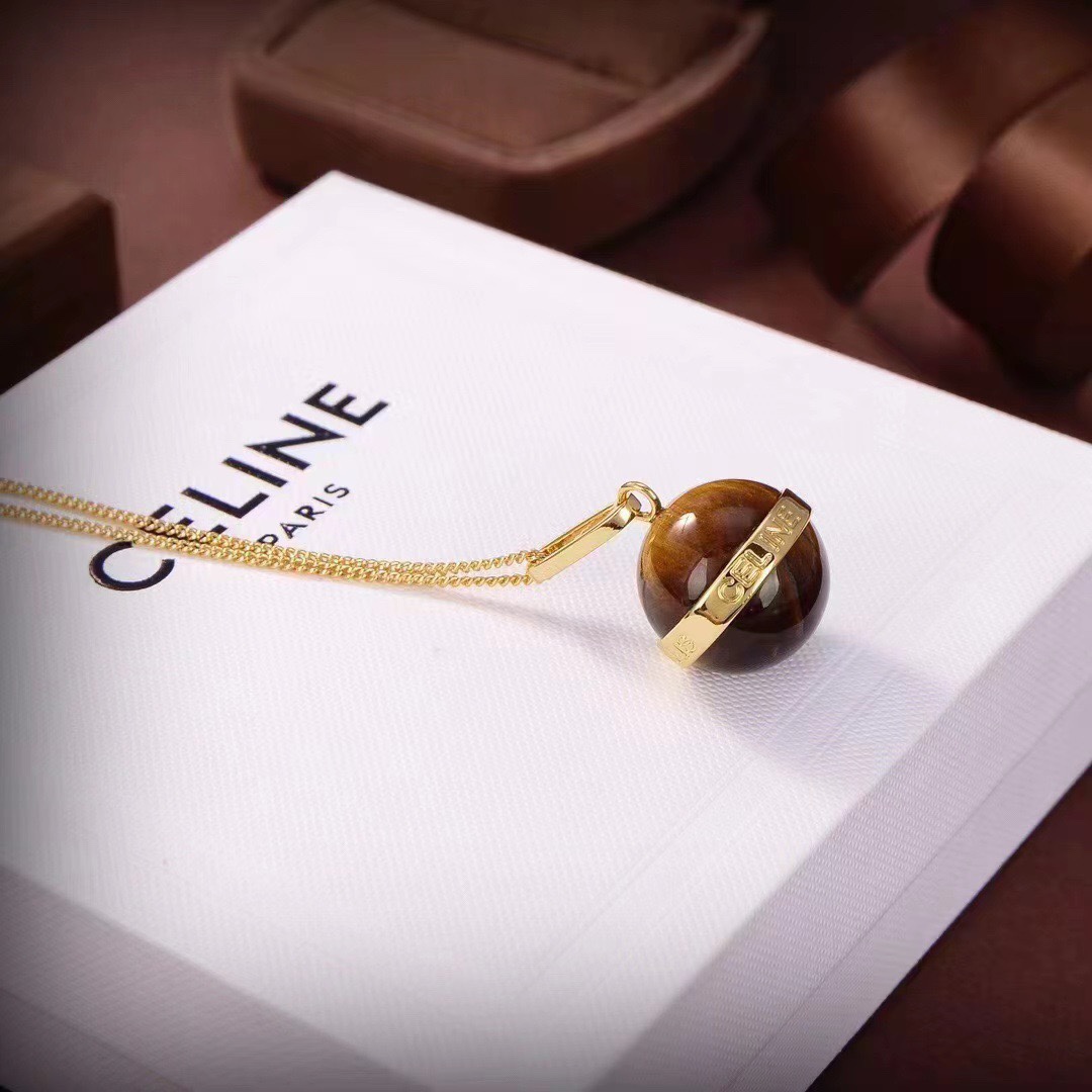 Celine新款藝術感十足虎眼石項鏈