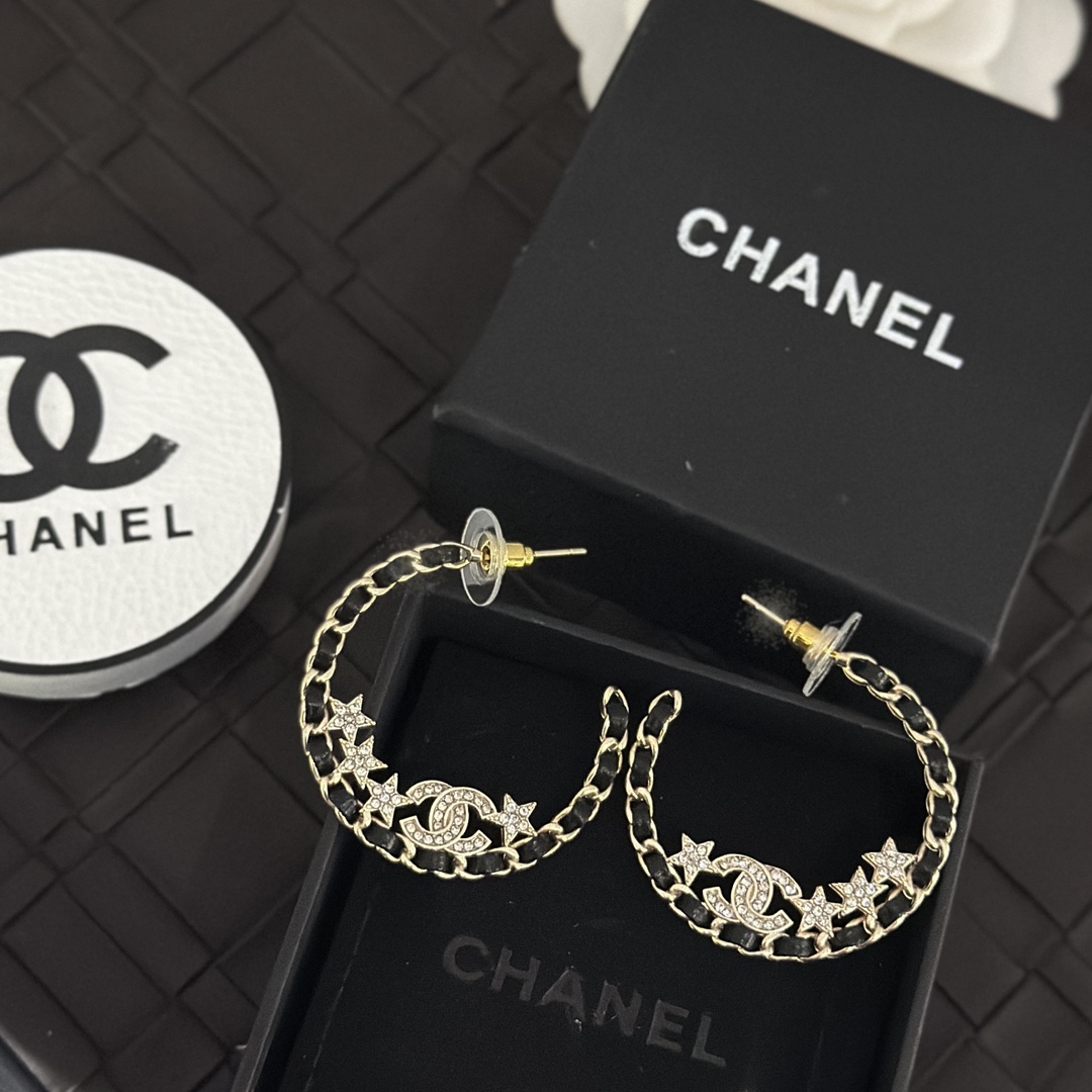 Chanel 23c新款 穿皮 編織 星星耳環